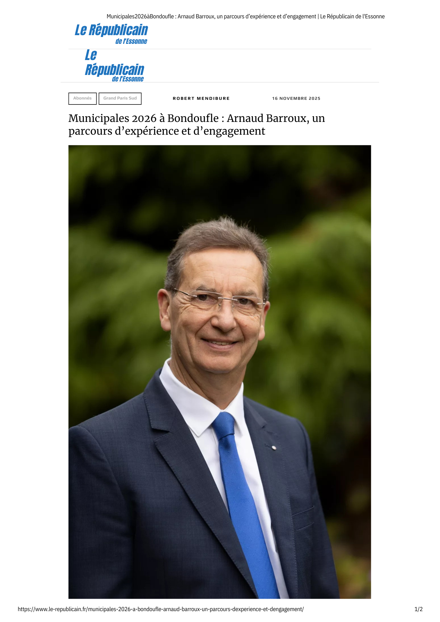 Municipales 2026 à Bondoufle _ Arnaud Barroux, un parcours d’expérience et d’engagement _ Le Républicain de l’Essonne.pdf